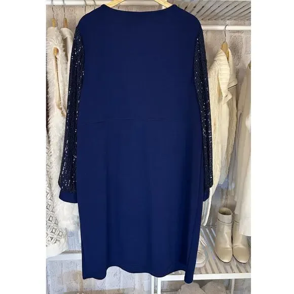 Emery Rose Women's Size 5XL Navy Sequin Sleeve Sheath Knee Length Dress #0421 - Picture 5 of 14